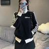 Unisex Lightweight Hooded Baseball Jacket With Patch Detail Striped Cotton-Blend Fabric Casual Wear