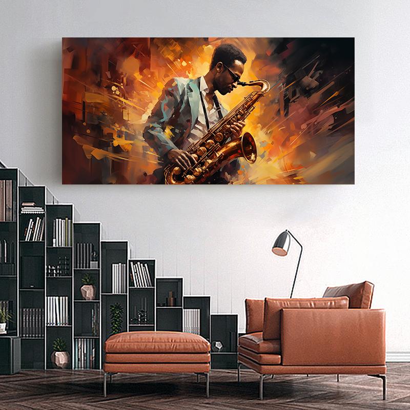 Pianist Playing Piano Saxophone Violin  Jazz Band Canvas Print  Vintage Oil Painting Style Wall Art Gift, Music School Decor