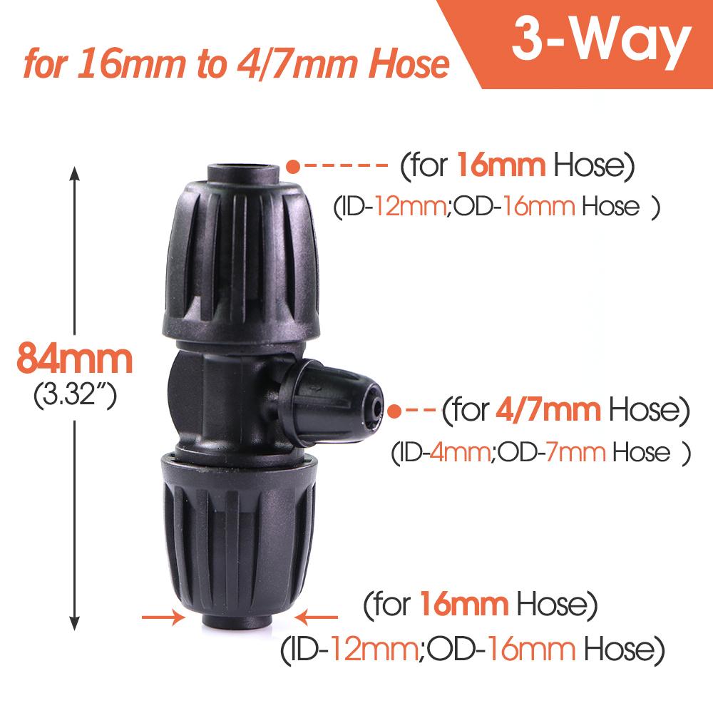 5/20PCS Garden 1/2" Watering Hose Connector with Lock Cap 3/4/6Way 16mm to 4/7mm Hose Joint Tee Dri Irrigation Tubeing Fittings