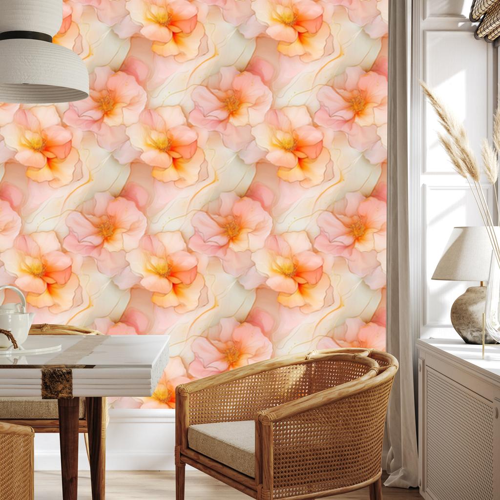 Ink Cream, Peach, Coral and Beige Wallpaper 50x1000