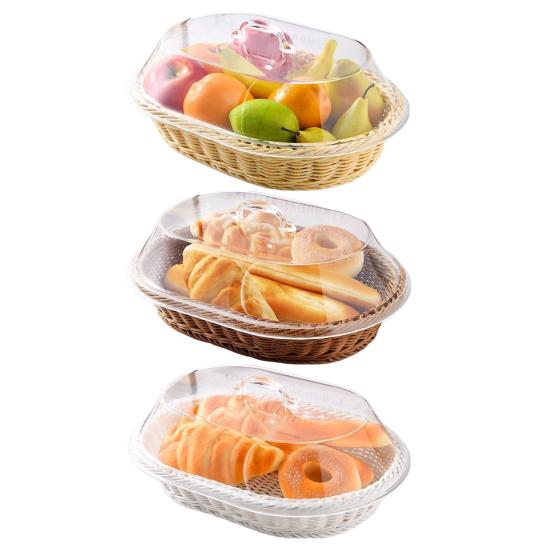 Хлебная корзина из искусственного ротанга с акриловой крышкой для хранения продуктов, многофункциональная тканая