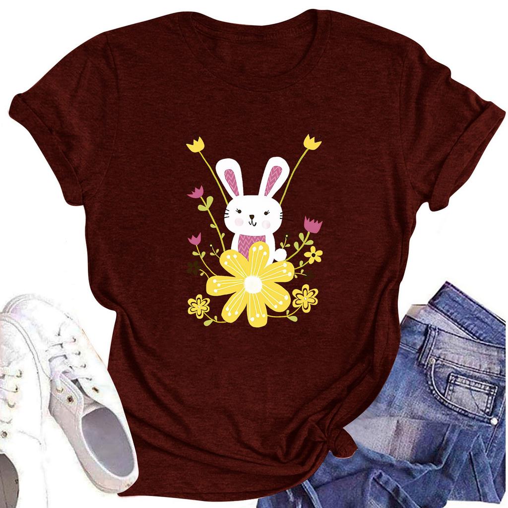 Женская повседневная футболка с коротким рукавом и круглым вырезом с пасхальным принтом