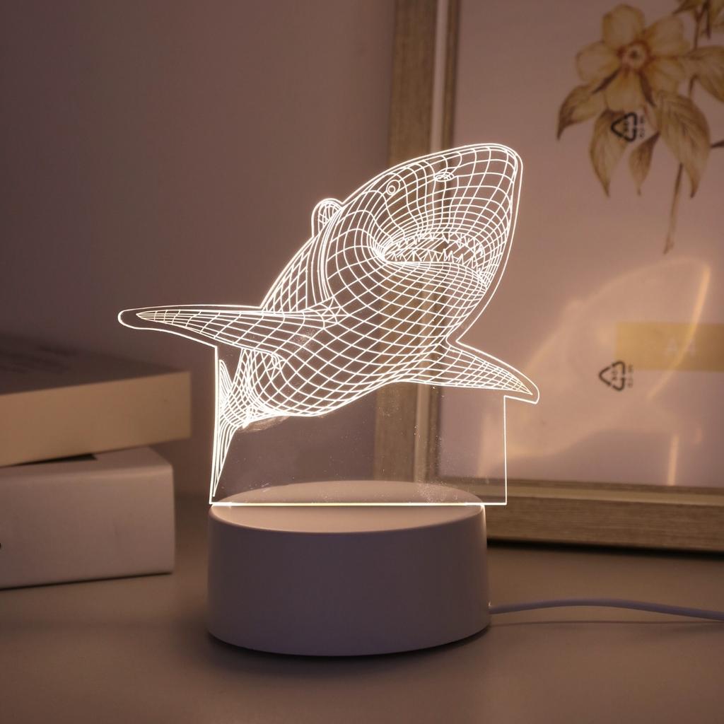 3D Креативный Светодиодный Ночник в Форме Акулы - Современный Акриловый Дизайн с Питанием от USB, Подходит для Спален и Учебных Помещений