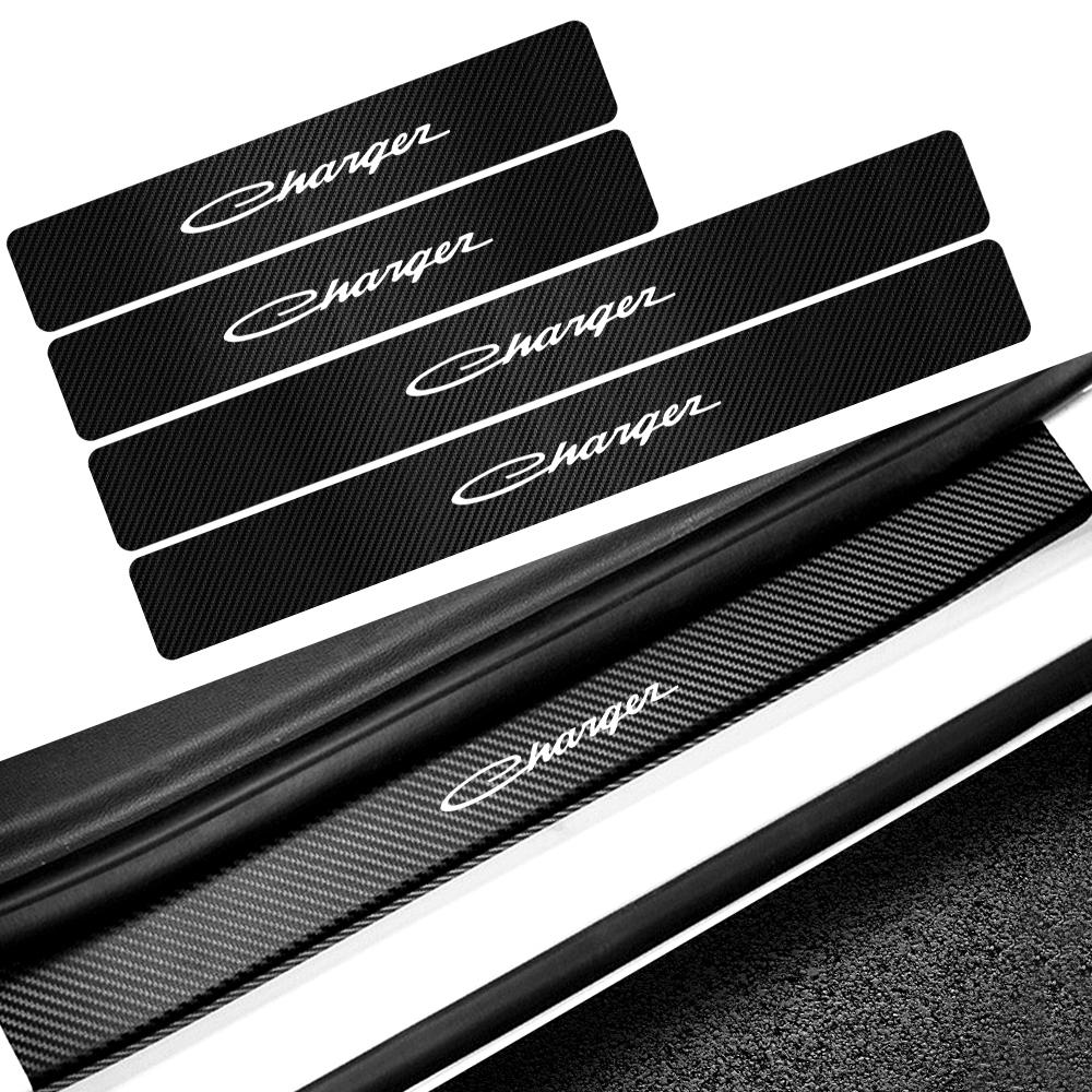 4Pcs Car Door Threshold Sill Carbon Fiber Sticker Protect Decals Accessories For Dodge Durango Dakota SXT Nitro Ram SRT Charger T666
