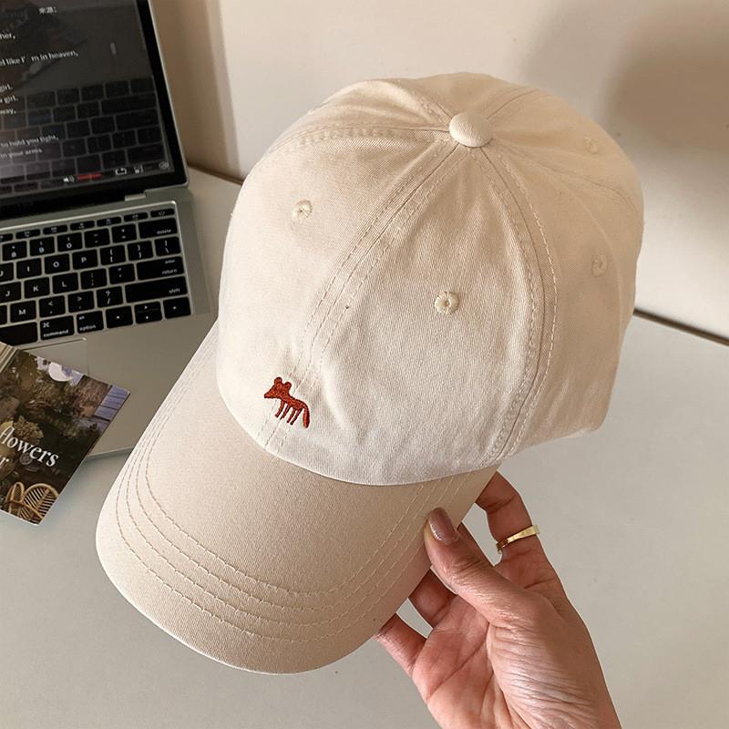 Sweet And Charming Light Blue Fox Embroidered Duckbill Hat For Spring Style