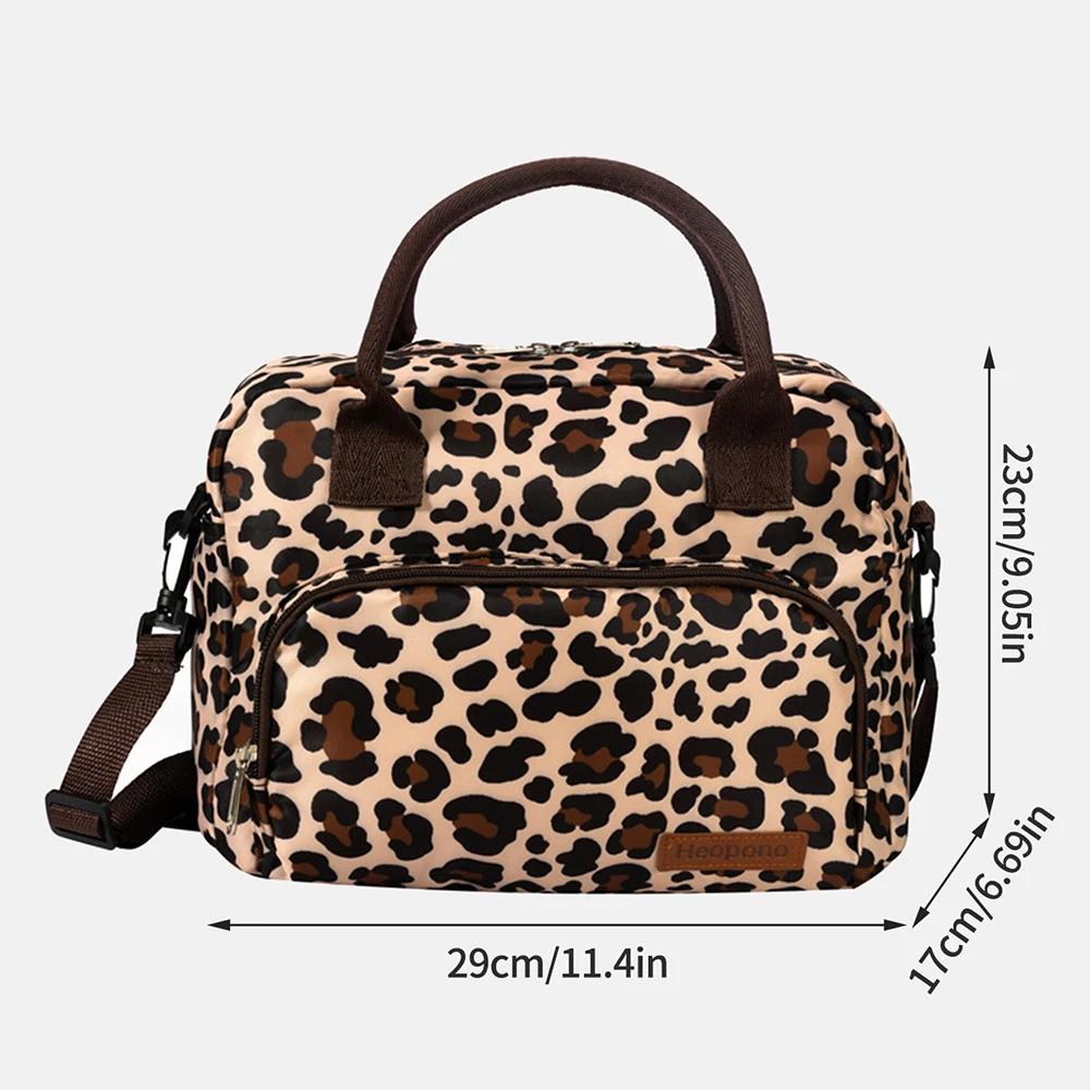 Leopard Print Oxford Cloth Food Insulation Bag Handheld Crossbody Ice Pack For Picnic Travel Food Preservation Storage