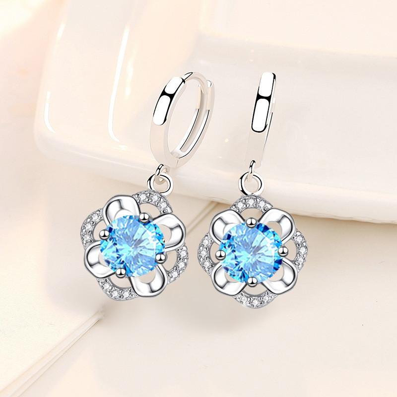 Серьги из стерлингового серебра 925 пробы, новые женские модные украшения, высокое качество, серьги с синим кристаллом и цирконием, хит продаж, серьги