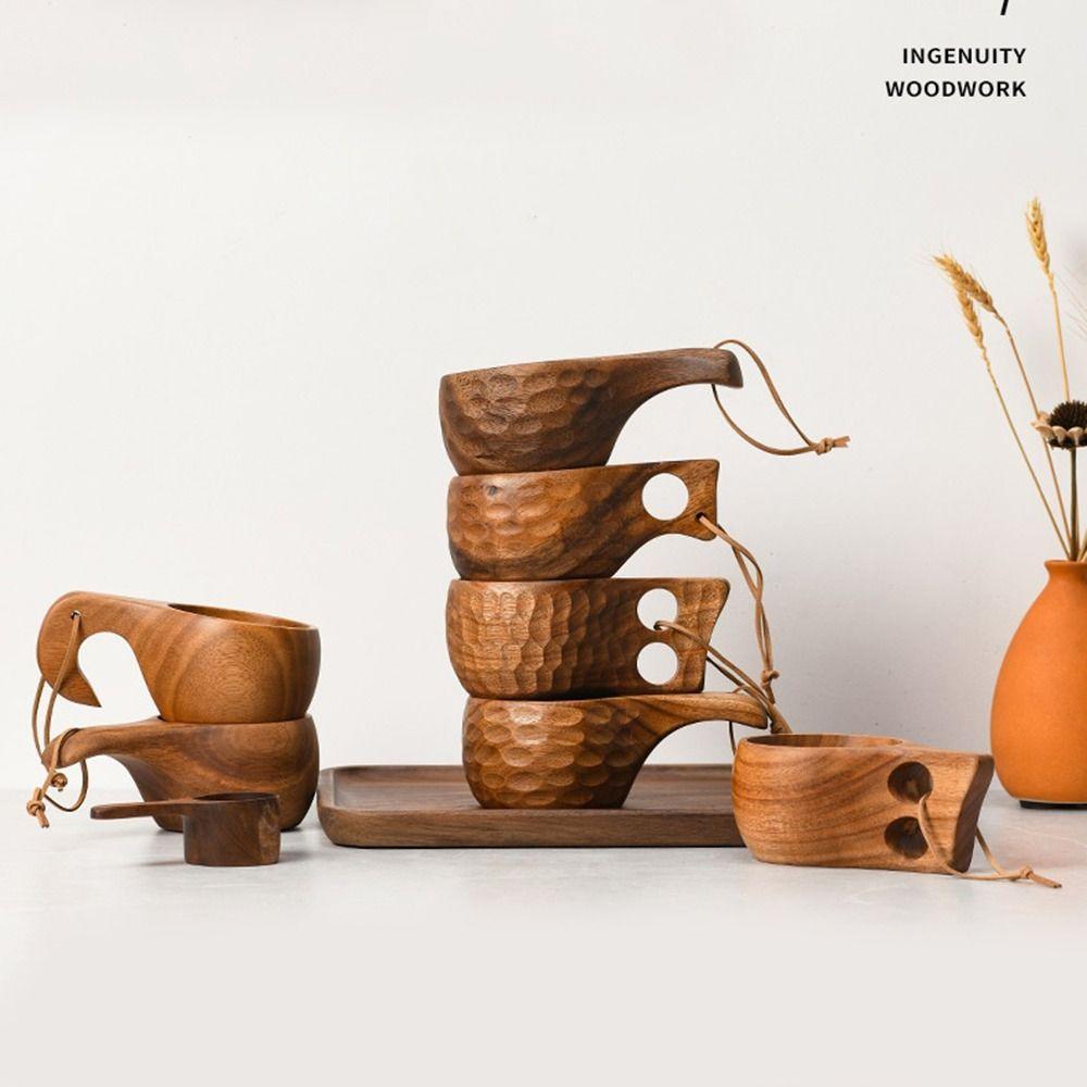 Breakfast Cup Rubber Wood Finnish Cup Breakfast Cup Water Cup Turtle Shell Acacia Wood Milk Cup