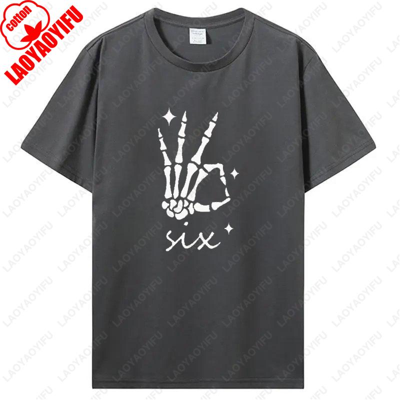 6 7 Meme Couple Halloween Cotton Tshirt Funny Skeleton Hands Cute Spooky Matching Tops Six Seven Women Men Trend Popular Tees