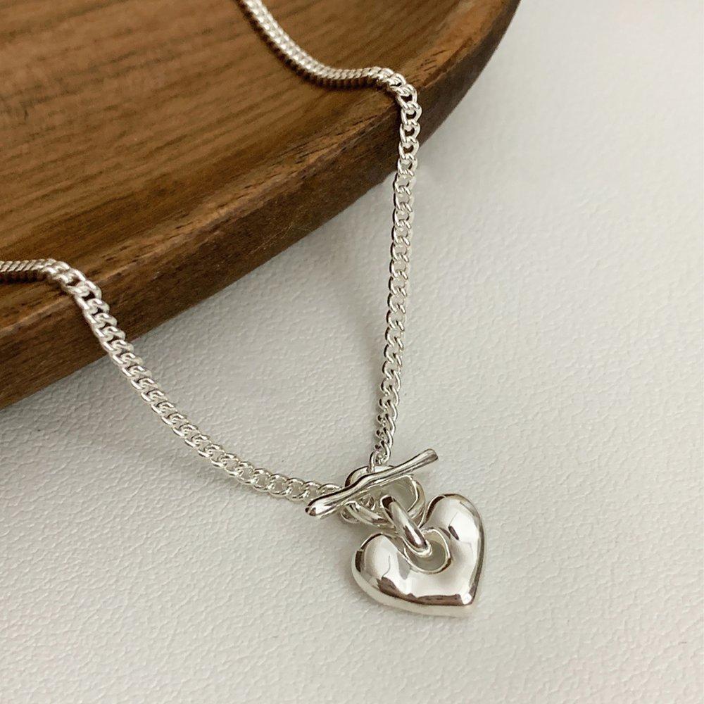 Bold Heart Toggle Bar Silver Necklace