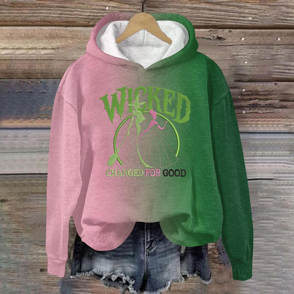 Женский модный повседневный пуловер с длинными рукавами и принтом в виде ведьмы с капюшоном