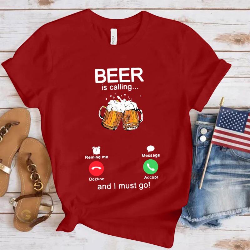 Футболки мужские из чистого хлопка с короткими рукавами и принтом пива, свободные, с круглым вырезом