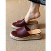 Muffin Thick-bottomed Cool Slippers Women's Summer Wear 2025 New Red Versatile Straw Weaving Heightened High Slope Heel One-word Drag