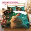 Cat with Christmas Lights  Pattern Bedding Quilt Set  Home Decoration  Gift (1 * duvet cover + 2 * pillowcase, without core)