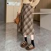 Women Midi Skirt High Waist A-Line Woolen Skirt Plaid Pattern Slimming Mid-calf Skirt Daily Home Street Wear
