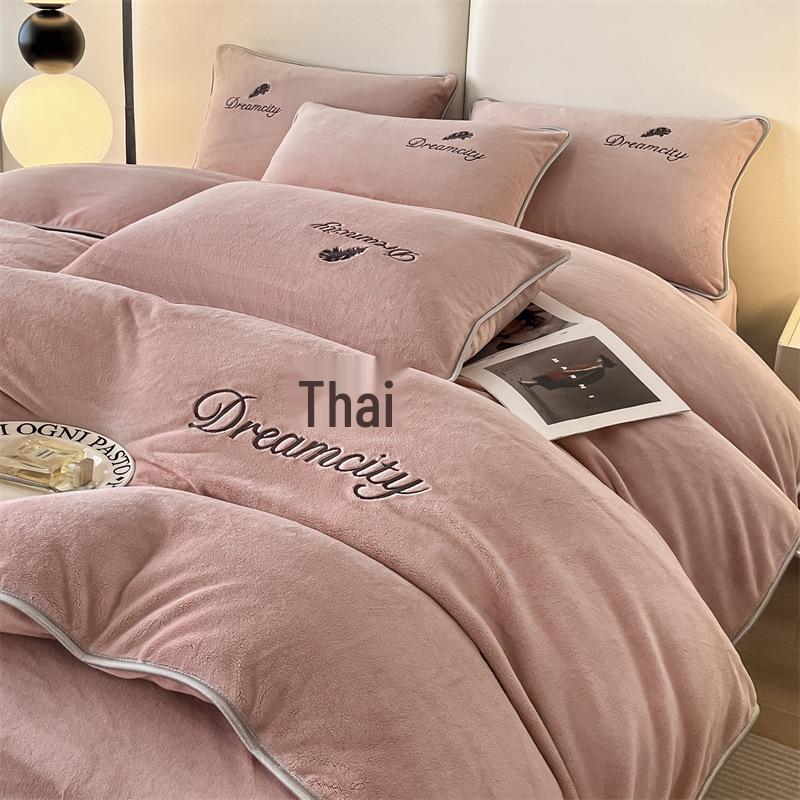 Зимний двухсторонний бархатный коралловый флисовый комплект пододеяльника и простыни класса А (4 шт)