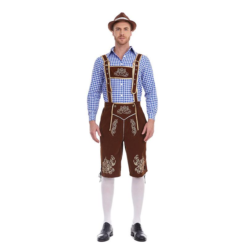 Cosplay new German traditional beer festival costume plaid shirt men's beer suspenders set Halloween beer costume