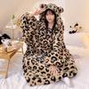 Зимний новый пуловер с капюшоном, ночной халат, женский пижамный комплект, мягкий плюшевый теплый домашний костюм, милый женский комплект домашней одежды с леопардовым принтом