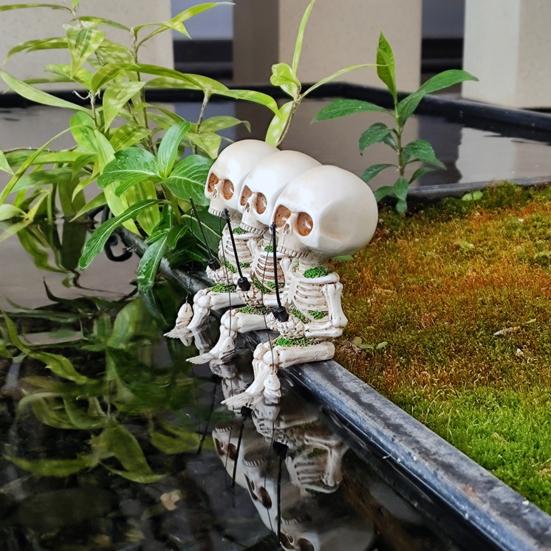 1/3Pcs Outdoor Garden Halloween Skeleton Ornament Creative Entry Courtyard Landscaping Fishing Skeleton Resin Figure Balcony Decoration