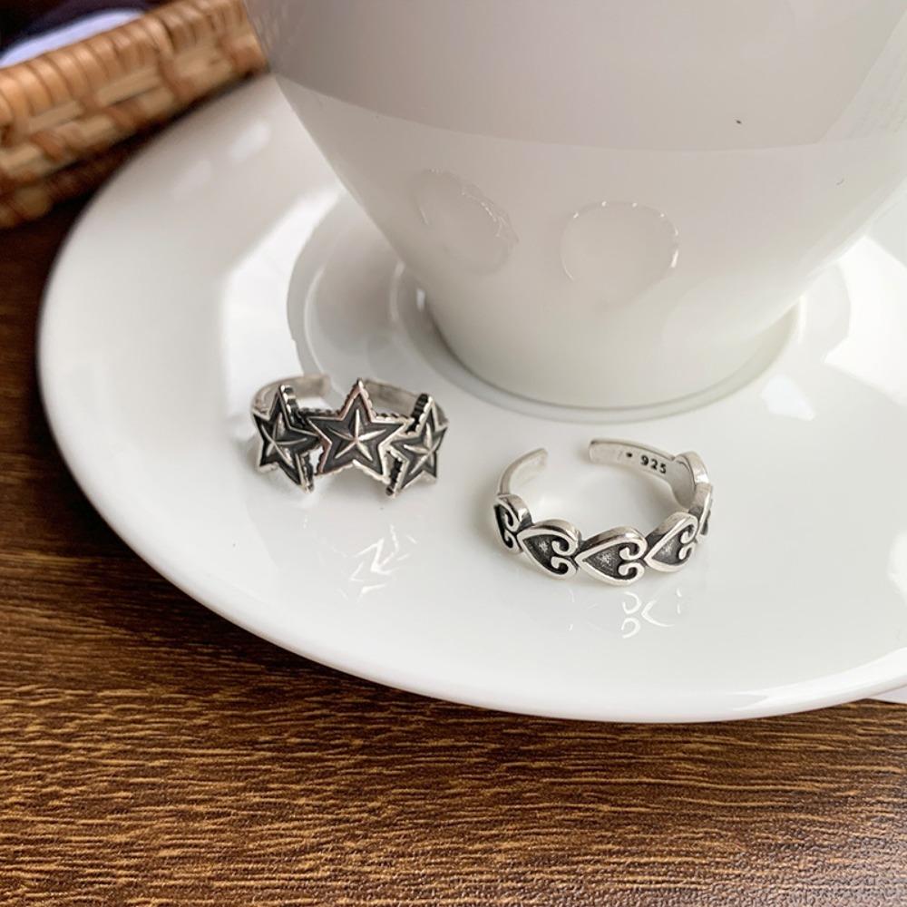 Ins Ретро Любовь Сердце Кольцо Регулируемое Открытие Кольца Для Пальцев Звезда Открытое Дизайн Кольцо Свадебная Вечеринка