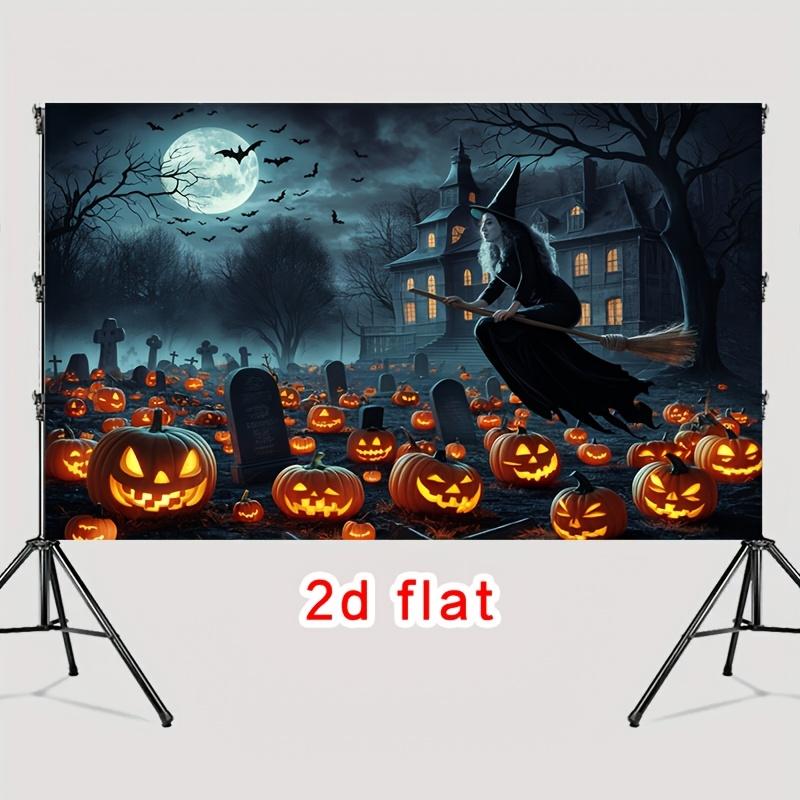 2D flat banner 1 piece Halloween witch ghost pumpkin full moon bat eerie atmosphere background cloth