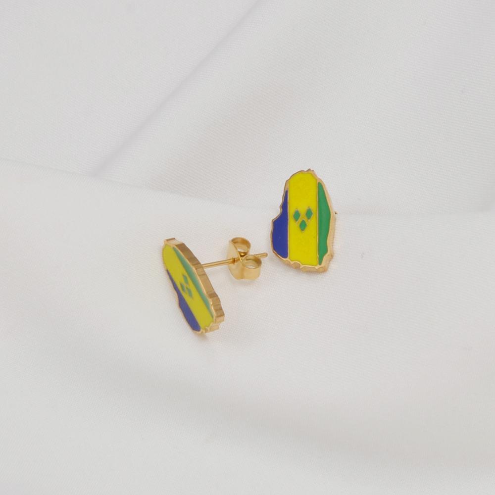 Anniyo 2025 Saint Vincent Map Colorful Flag Earrings St. Vincent Jewelry for Women Girls Stainless Steel #002862