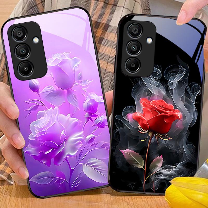 Белый Дым Красная Роза Для Samsung Galaxy A15 5G 54 4G 51 50 24 35 90 71 12 51 53 52S 80 22 34 Черный Чехол для Телефона из Закаленного Стекла