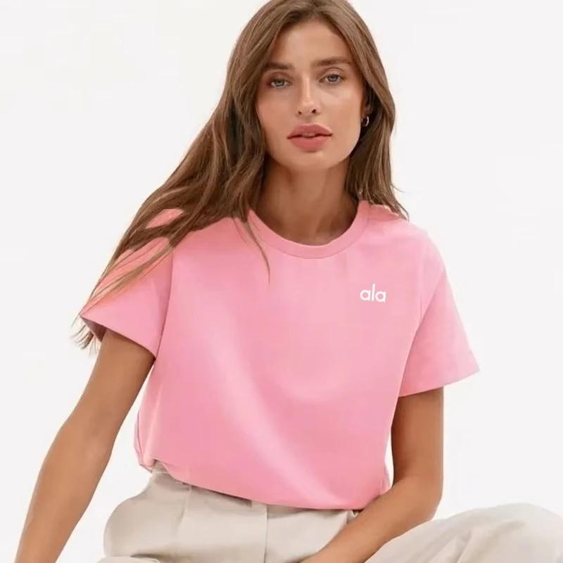 Американский Ала Спорт Йога Простой Летний Женская Мода Повседневная Одежда Для Поездок Универсальная Хлопковая Футболка с Коротким Рукавом Большого Размера