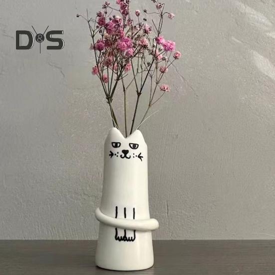 Ваза для цветов с котом 1,18 "*2,83" Мини-вазы из смолы Милый кот Вазы ручной работы Ручная цветочная композиция Украшение рабочего стола для свадьбы, подарка на день рождения