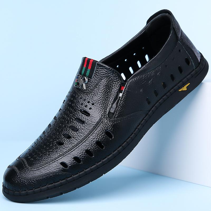 Fashion 2024 Summer New Designer Hallow Out Shoes for Men Fashion Casual Sandals Male Light Breathable Cow Leather Loafers Man
