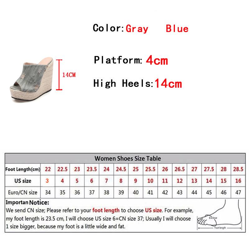 Liyke Летние синие джинсовые женские туфли на танкетке, туфли на платформе, модные туфли с открытым носком, супер высокие мюли, шлепанцы, женские сандалии, повседневные