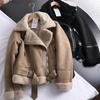 Winter Women Thick Warm Suede Lamb Jacket Short Motorcycle Brown Coats Faux Shearling Sheepskin Leather Jackets Outwear