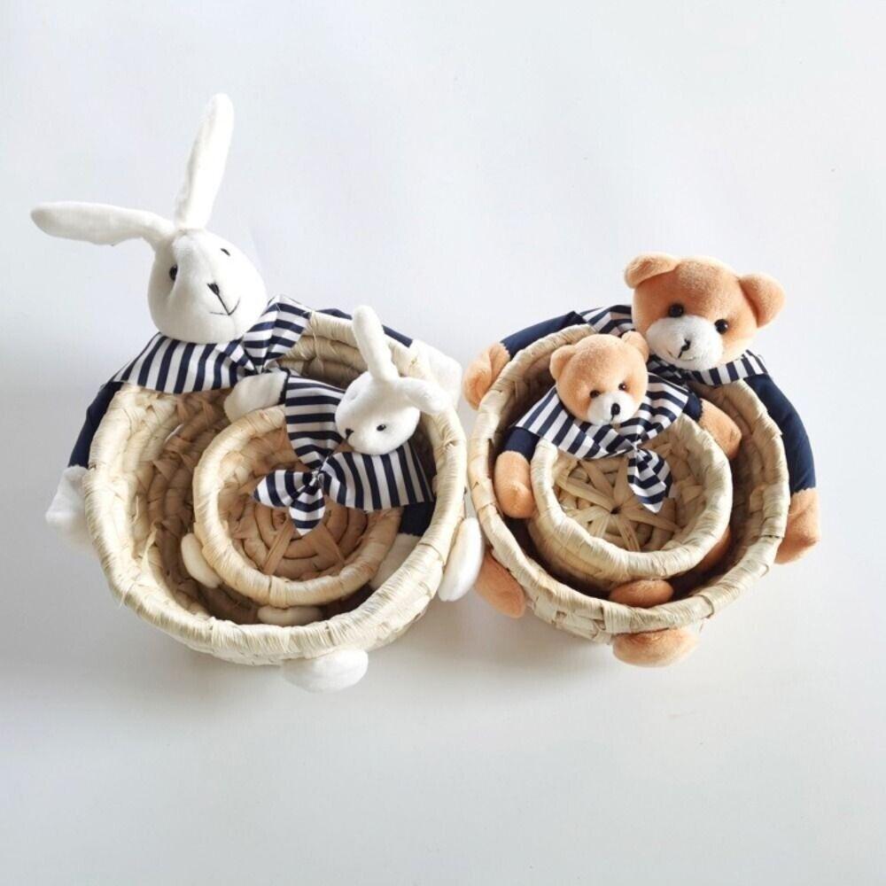 Straw Woven Handwoven Storage Basket 3 Size Easter Rabbit Decoration Home Furnishings