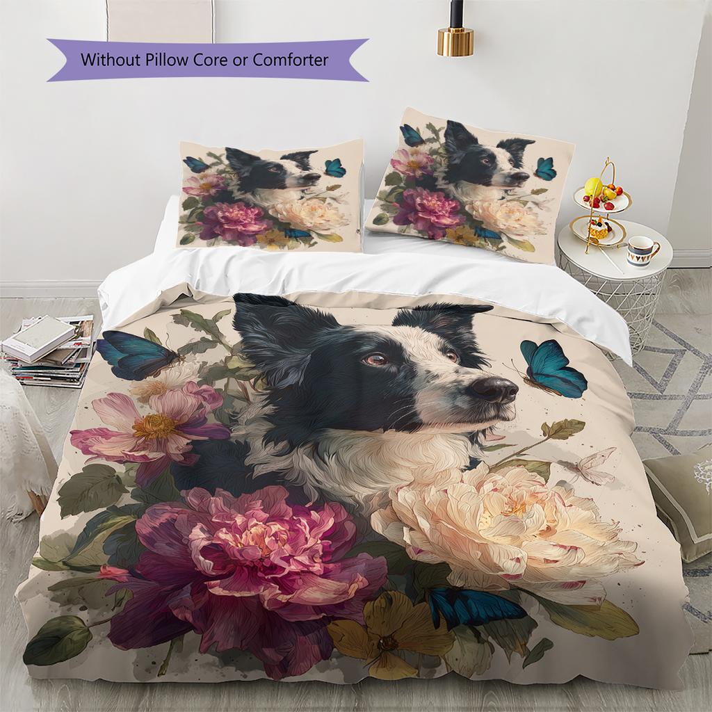 Border Collie Pattern Bedding Home Decoration Birthday Gift (1 * duvet cover + 2 * pillowcase, without core)