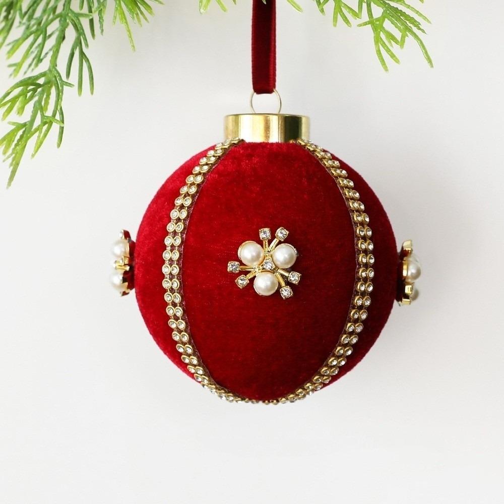 Double Row Drill Flocking Christmas Ball 8cm Velvet Christmas Ball Decor Home Party Decor