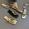 Women's Slippers Summer New Square Toe Street Fashion Flip Flops Casual Versatile Lady Wear Outside Slippers Flat Women Sandals