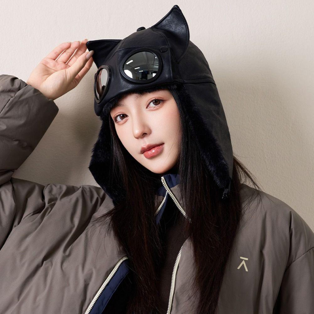 Beanie Winter Pilot Hat With Goggles Plush Cycling Lei Feng Hat Earflap Cap Skiing
