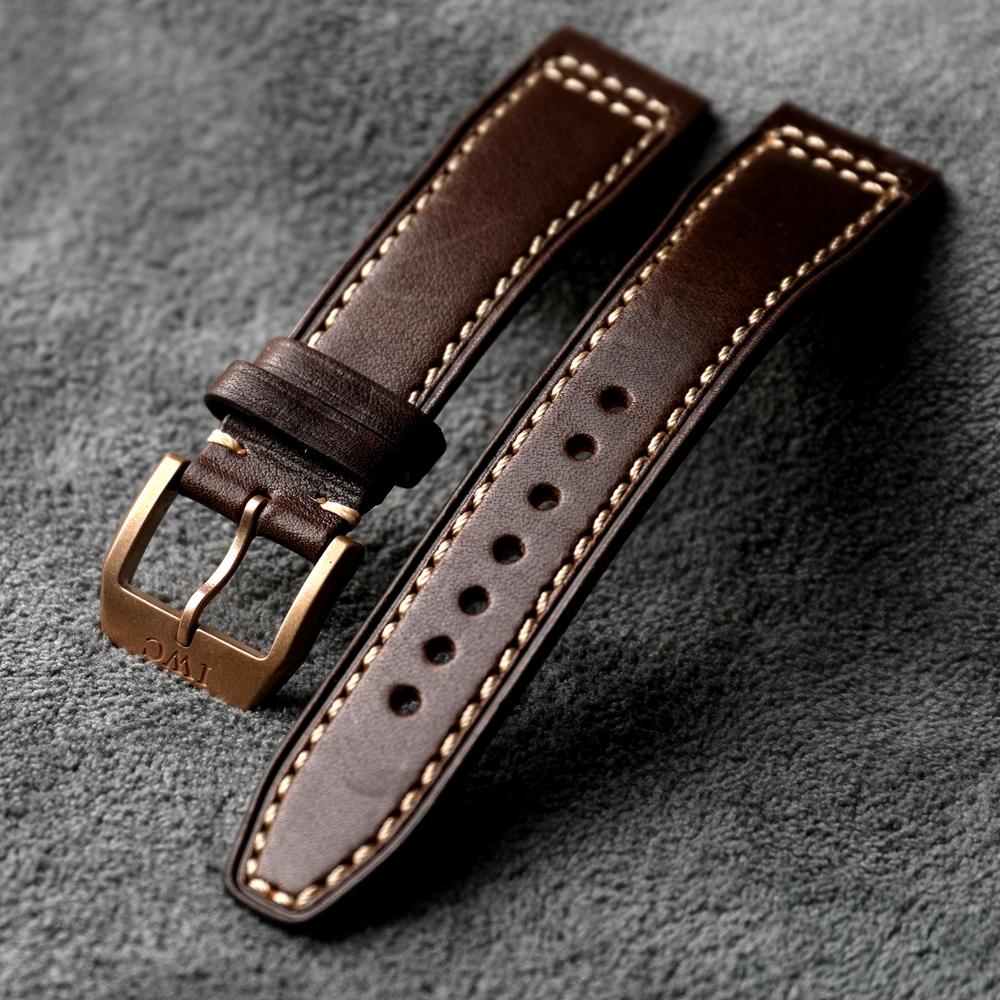 Classic High-End Head-Layer Cowhide Leather Strap Bronze Watch Clasp, 20MM 21MM 22MM, Soft Men's Vintage Leather Bracelet  For Bronze