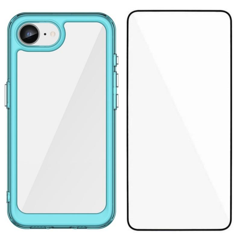 For iPhone 16e Phone Case WANLONFENG XC Series TPU Acrylic Cover with Tempered Glass (Big Lens Hole)