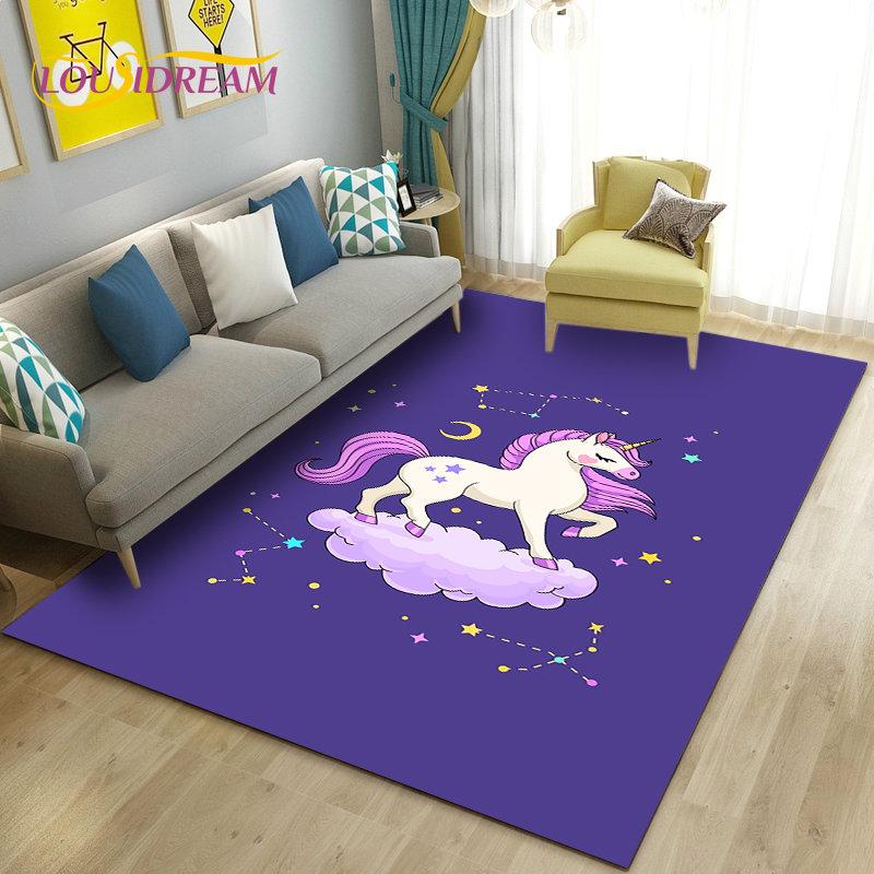 3D Cartoon Cute Unicorn Area Rug,Carpet Rug for Living Room Bedroom Sofa Doormat Kitchen Decoration,Kid Play Non-slip Floor Mat