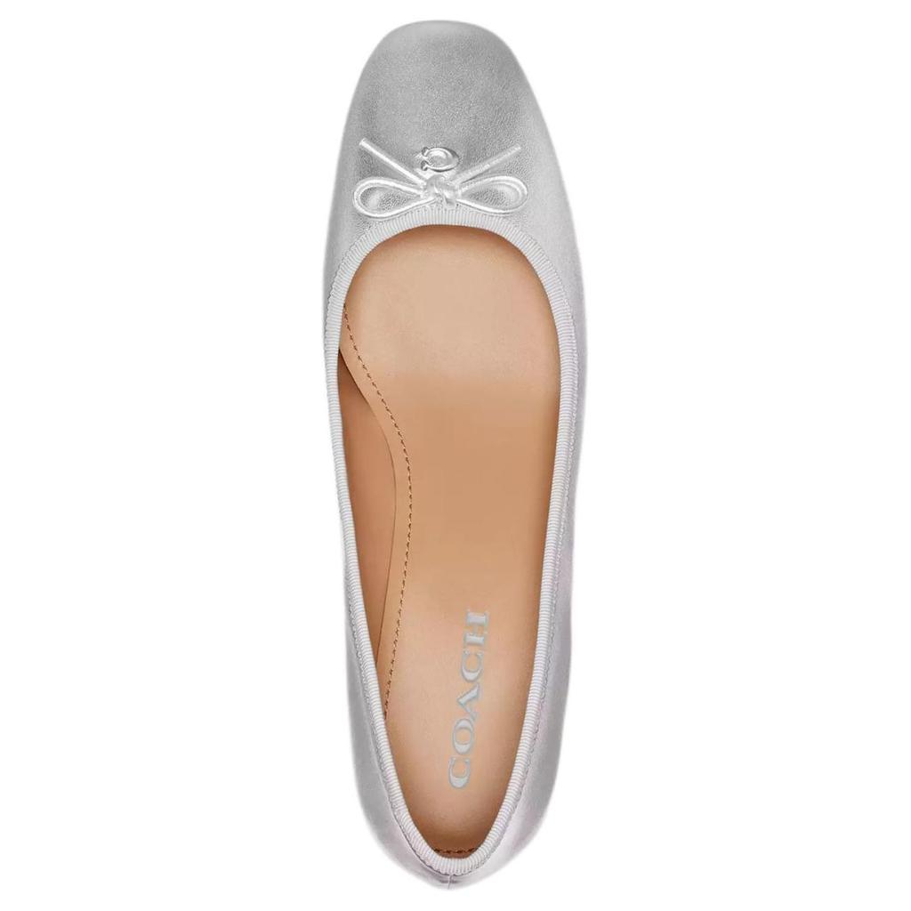 Coach Ava Leather Round Toe Lace-Up Chunky Heel Pumps 3.8cm Women Pumps Silver CU224-SLV