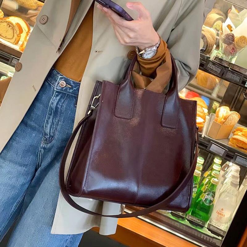 Кожаная сумка-тоут женская High-End Sense Retro Commuter Большая вместительная сумка из коровьей кожи Большая сумка