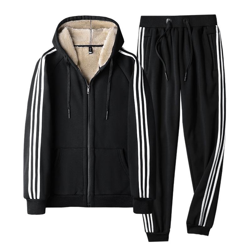 Три планки утепленный и утолщенный зимний овечий мех новый мужской свитер комплект из двух частей теплый кардиган спортивный костюм мужской