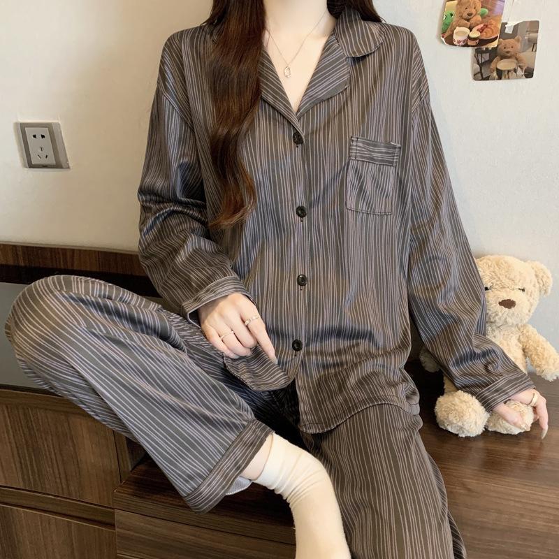 Milk cute girl pajamas autumn striped cartoon puppy lazy comfortable loungewear imitation cotton long-sleeved suit