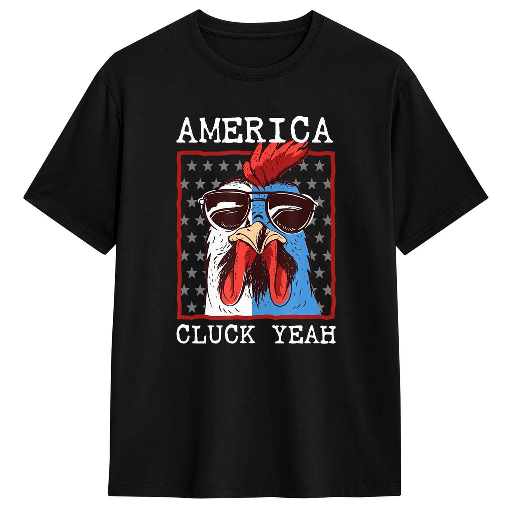 Streetwear Tshirt Summer America Cluck Yeah Chicken Funny Fourth Of July Chicken Hip Hop Tshirts Cotton Tee Shirt Y2k Tops