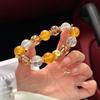 Natural Crystal Bracelet Yellow Fluorite Gold Foil Phantom Quartz Beaded Luxury Jewelry Women