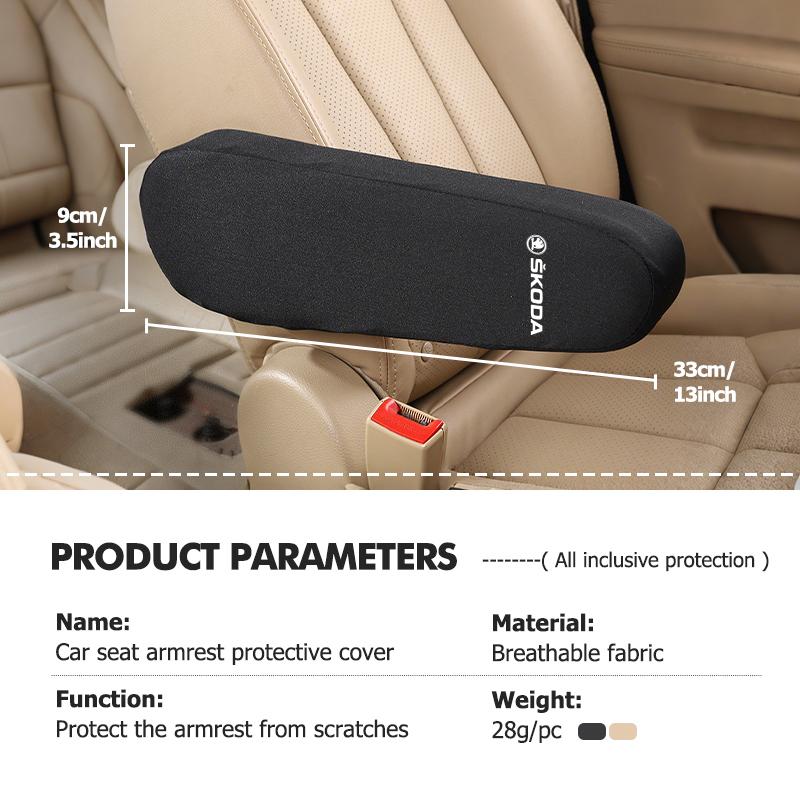 AAABT1 Car Seat Armrest Cover Soft Comfortable Elastic Cloth Accessories For Skoda Kamiq MK3 Roomster Rapid Kodiaq Karoq Fabia Enyaq