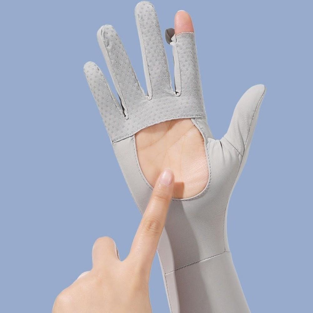 Solid Color Ice Silk Arm Sleeve Non-slip Sunscreen Sleeve Gloves Breathable Long Sleeve Cycling