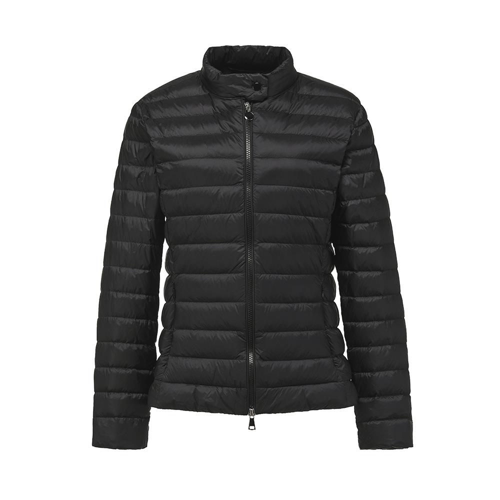 The new European station women's short slim-fitting waist fashion stand-up collar ribs strip down jacket is casual and light