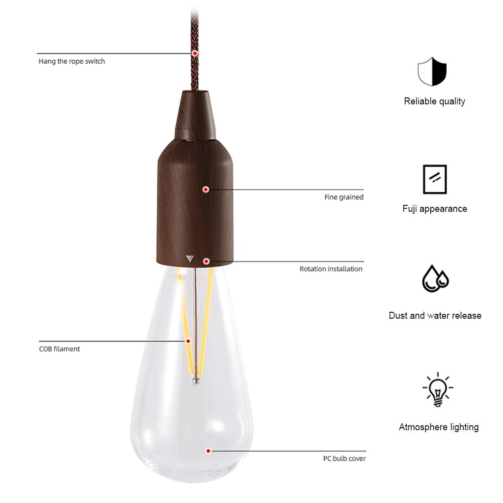 LED Pull Cord Light Bulb Portable Hanging Lantern Battery Operated for Indoor Outdoor Camping Room